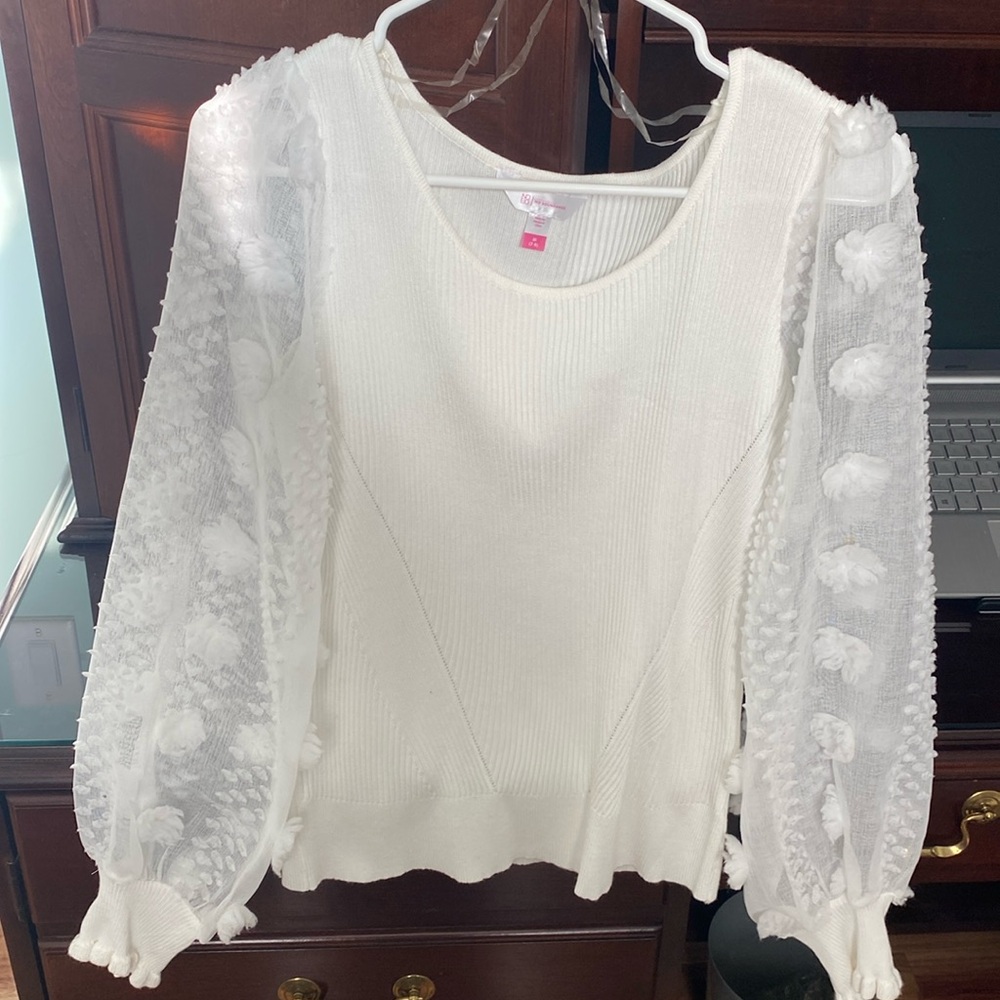White sheer sleeved blouse